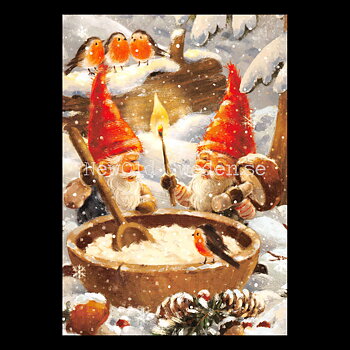 Nissarna lagar gröt - God Jul & Gott Nytt År - Julkort A6 - 972 PA77