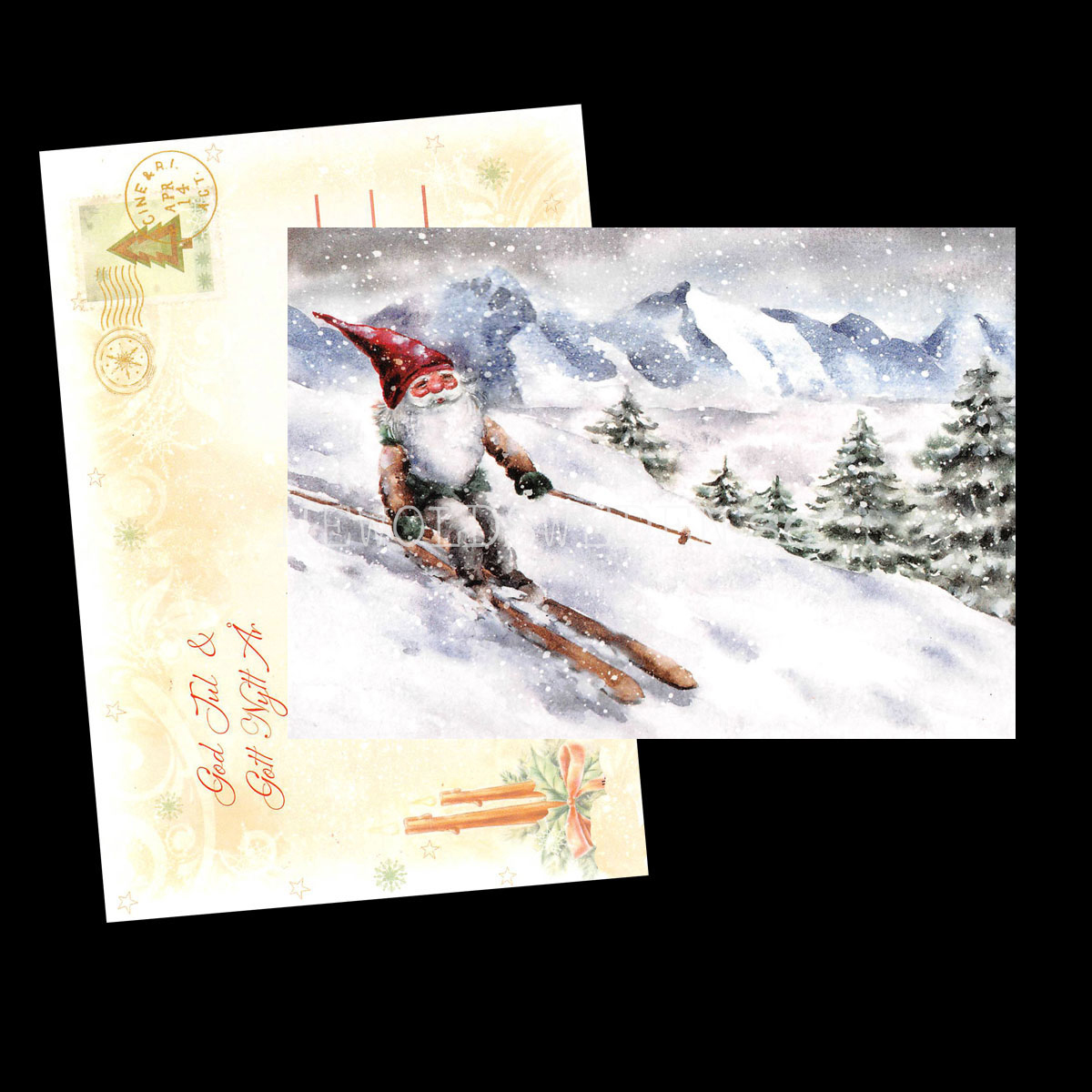 Skidtomten - God Jul & Gott Nytt År - Julkort A6 - 970 PA88 - 2