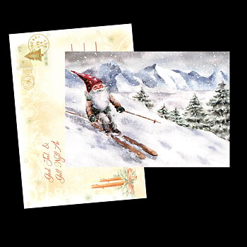 Skidtomten - God Jul & Gott Nytt År - Julkort A6 - 970 PA88