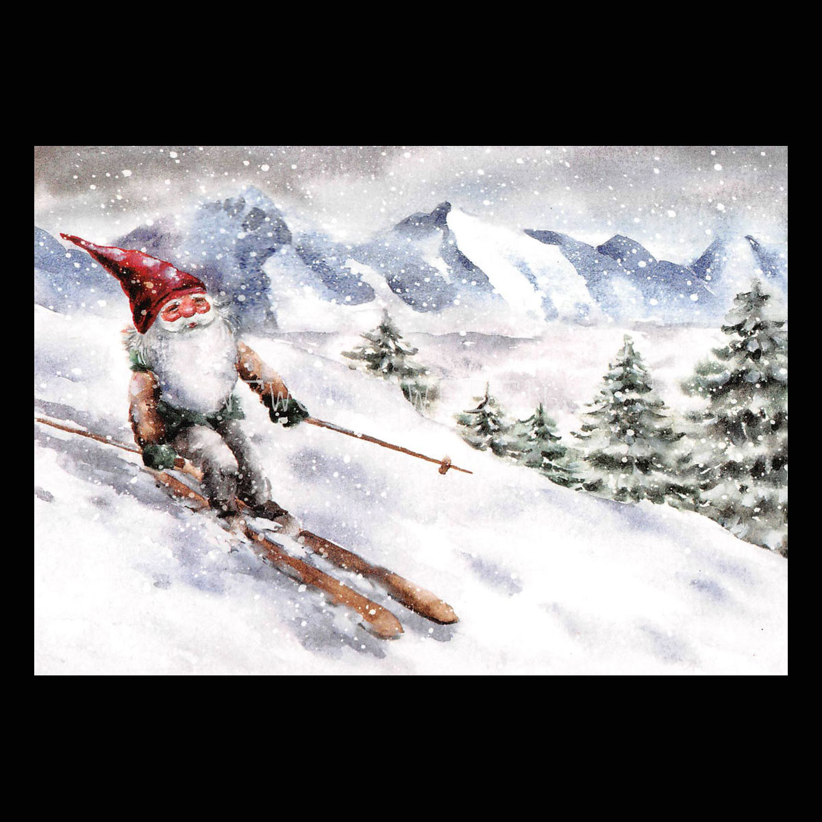 Skidtomten - God Jul & Gott Nytt År - Julkort A6 - 970 PA88