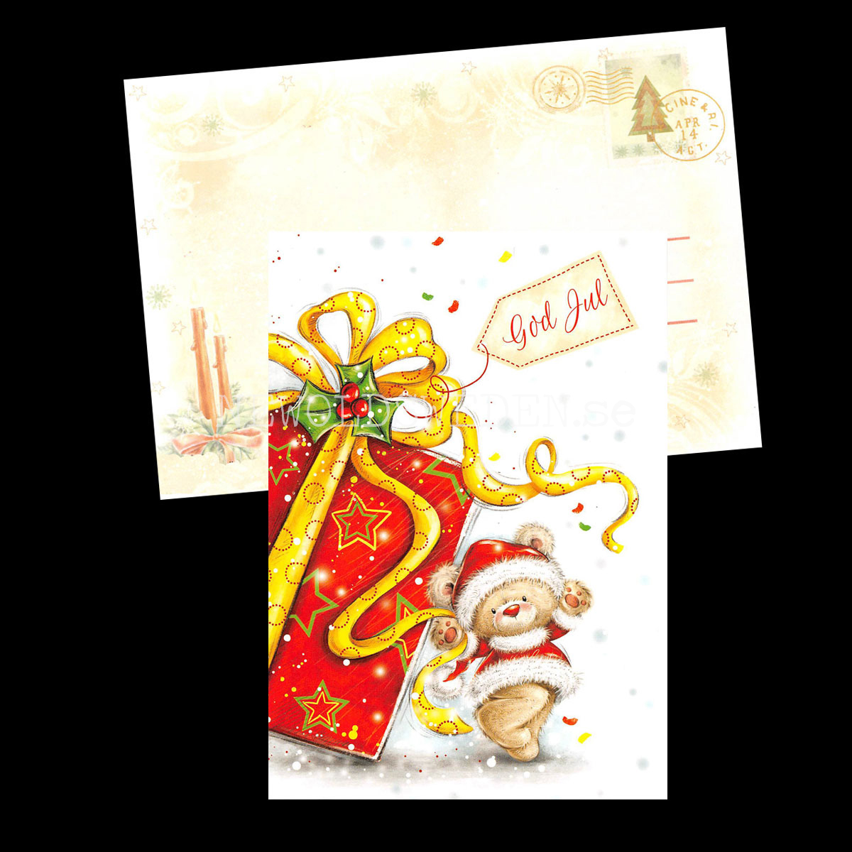 Paket Nalle - God Jul - Julkort A6 - 972 PA88 - 2