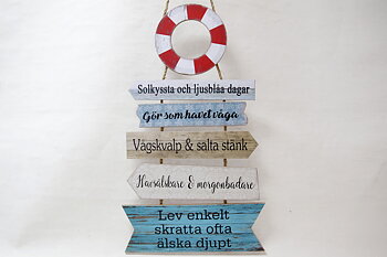 Life buoy sign with Texts 37x80 cm