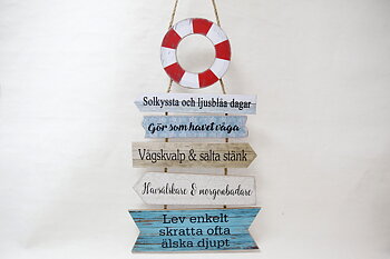 Life buoy sign with Texts 37x80 cm