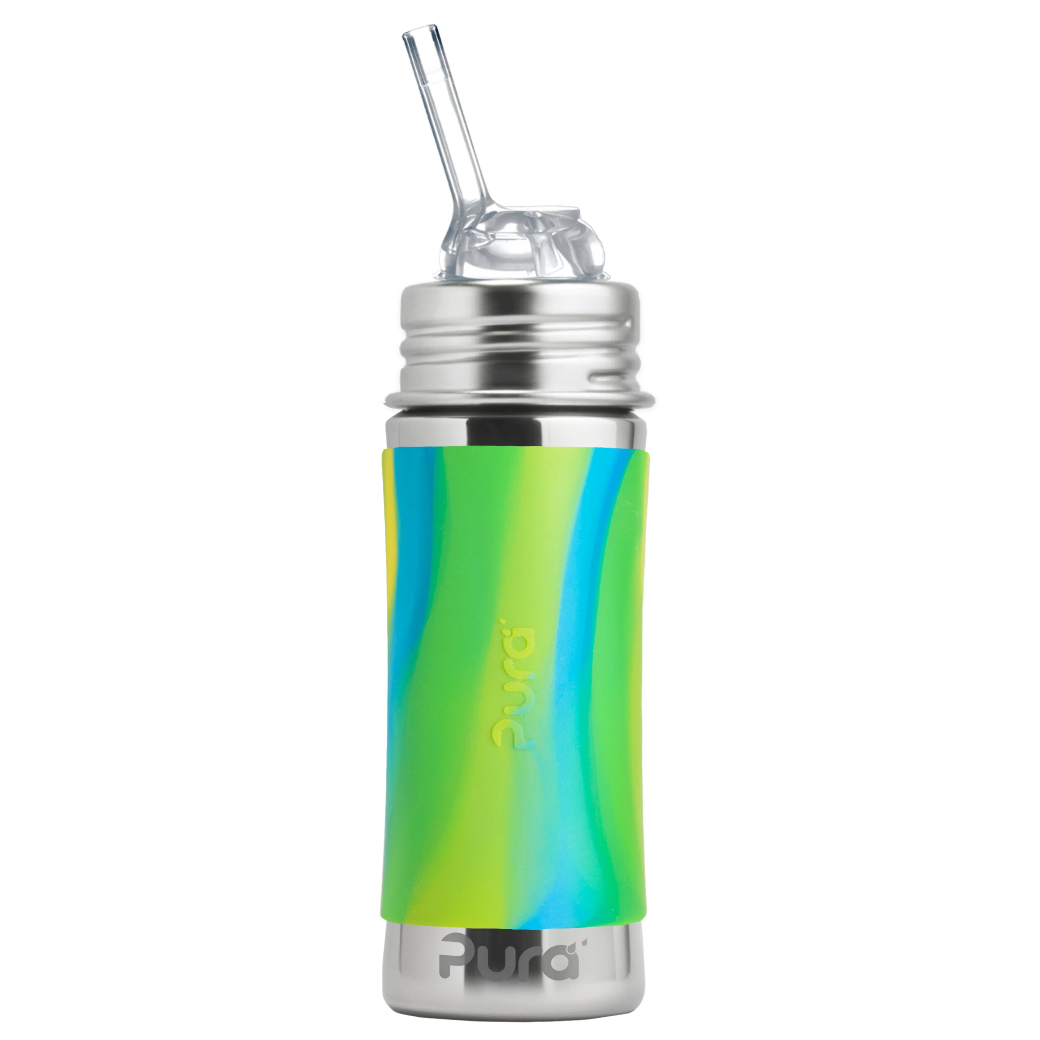 Pura sugrörsflaska 325ml rostfritt stål med silikonhölje - aqua swirl