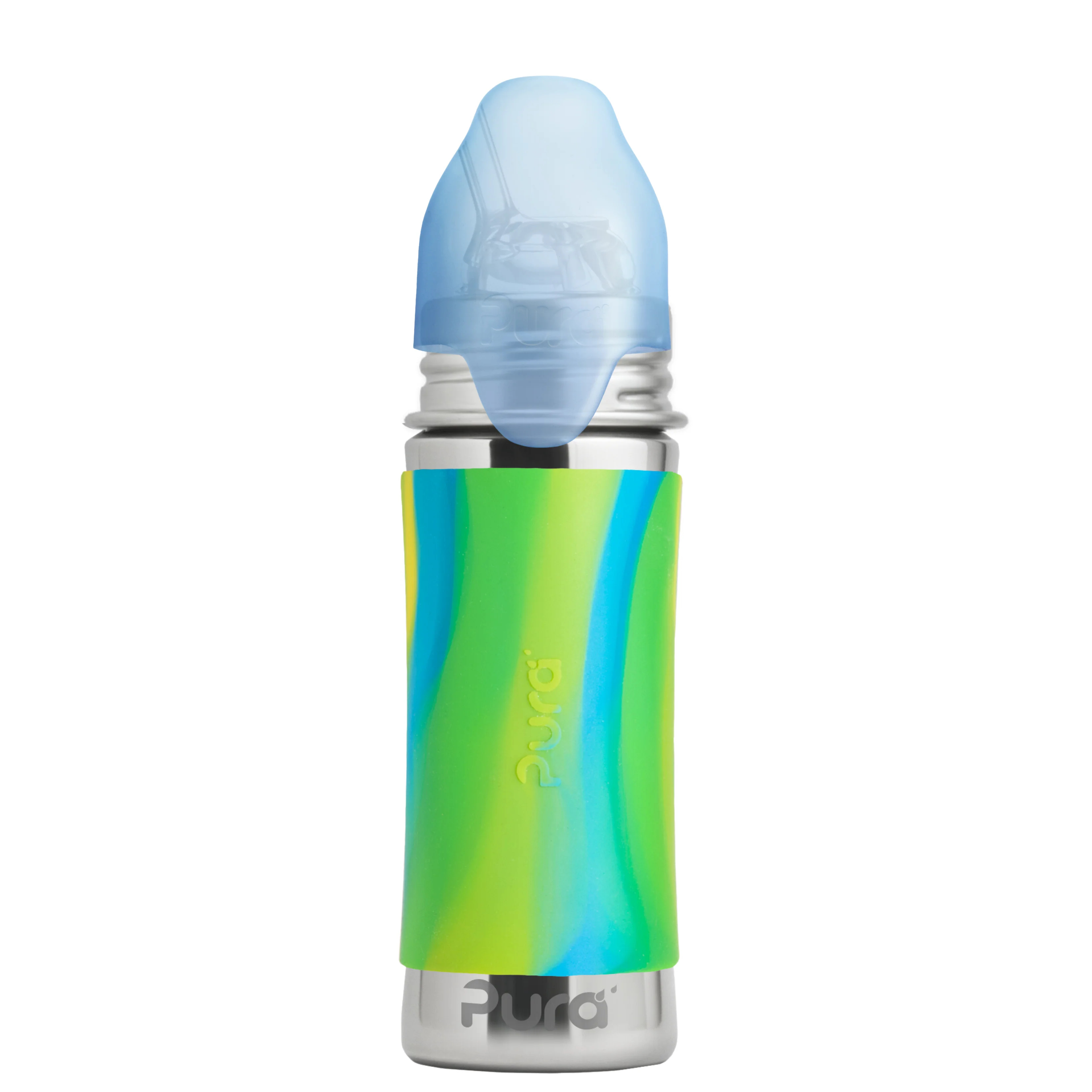 Pura sugrörsflaska 325ml rostfritt stål med silikonhölje - aqua swirl - 3