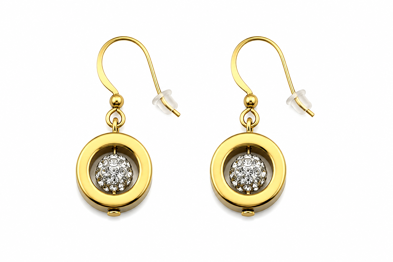 Earrings golden Hematite & crystalls