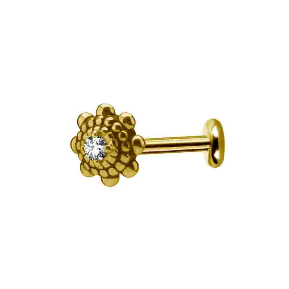 Labret piercing med vackert mönster - kristall - guld