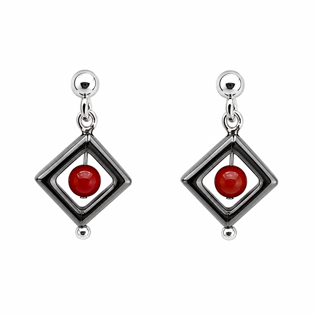 Earrings  Red corals and Hematite