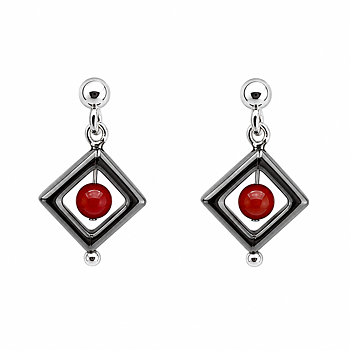 Earrings  Red corals and Hematite