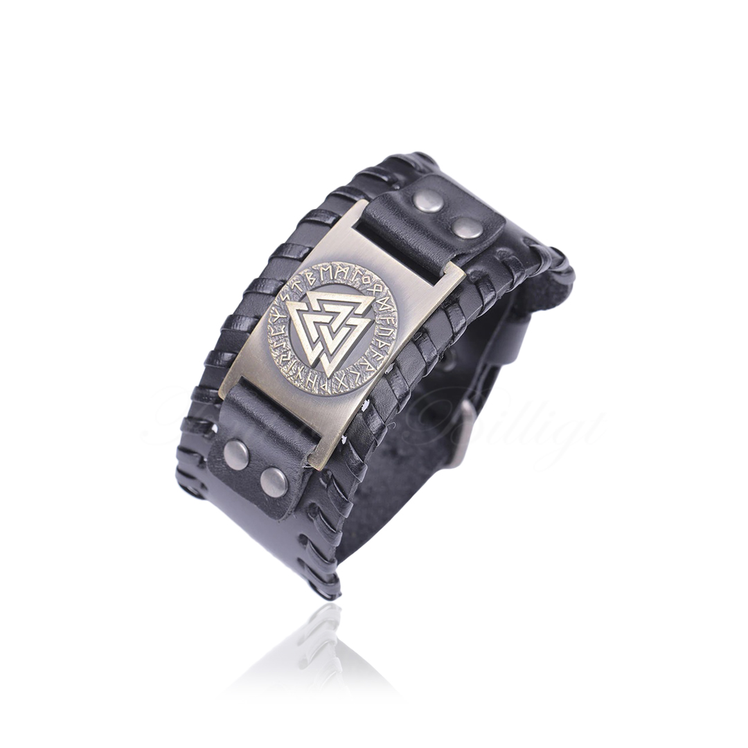 Valknut Viking Rune – Odin’s Knot Leather Bracelet (Multiple choices) - 10