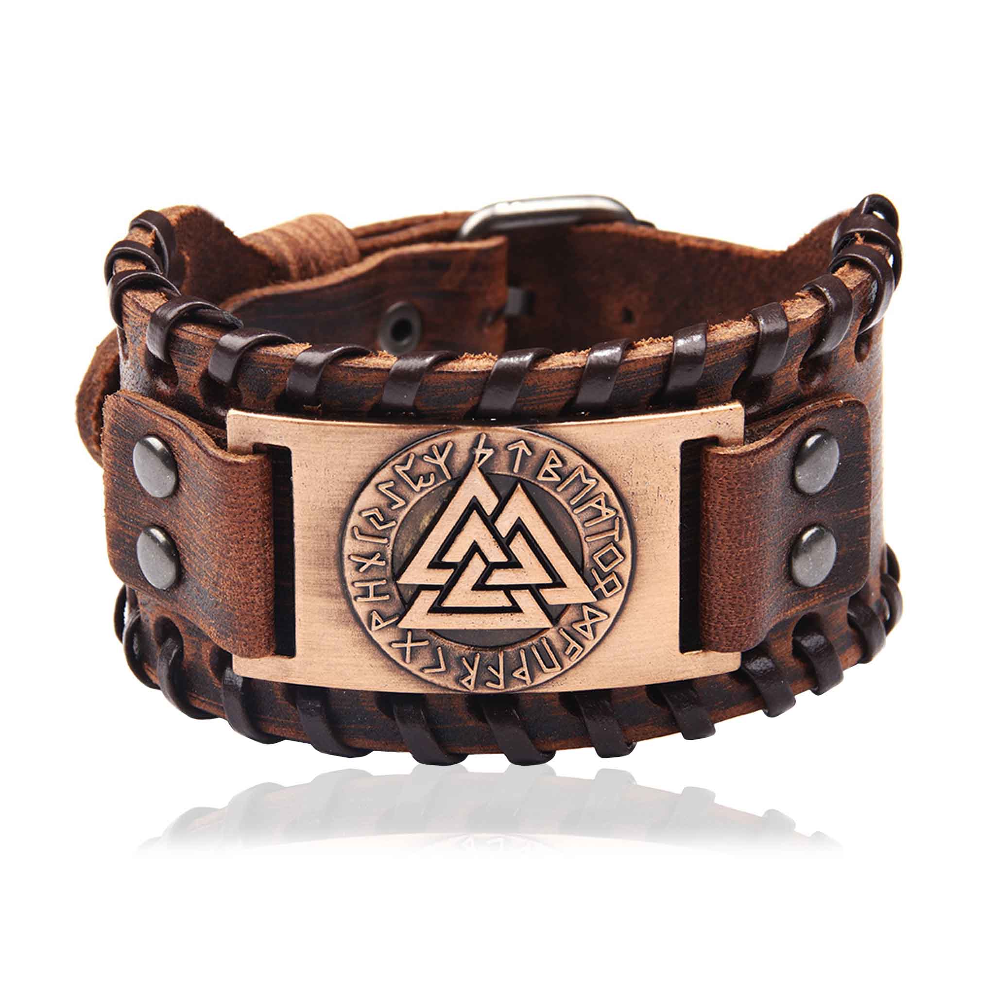 Valknut Viking Rune – Odin’s Knot Leather Bracelet (Multiple choices) - 3