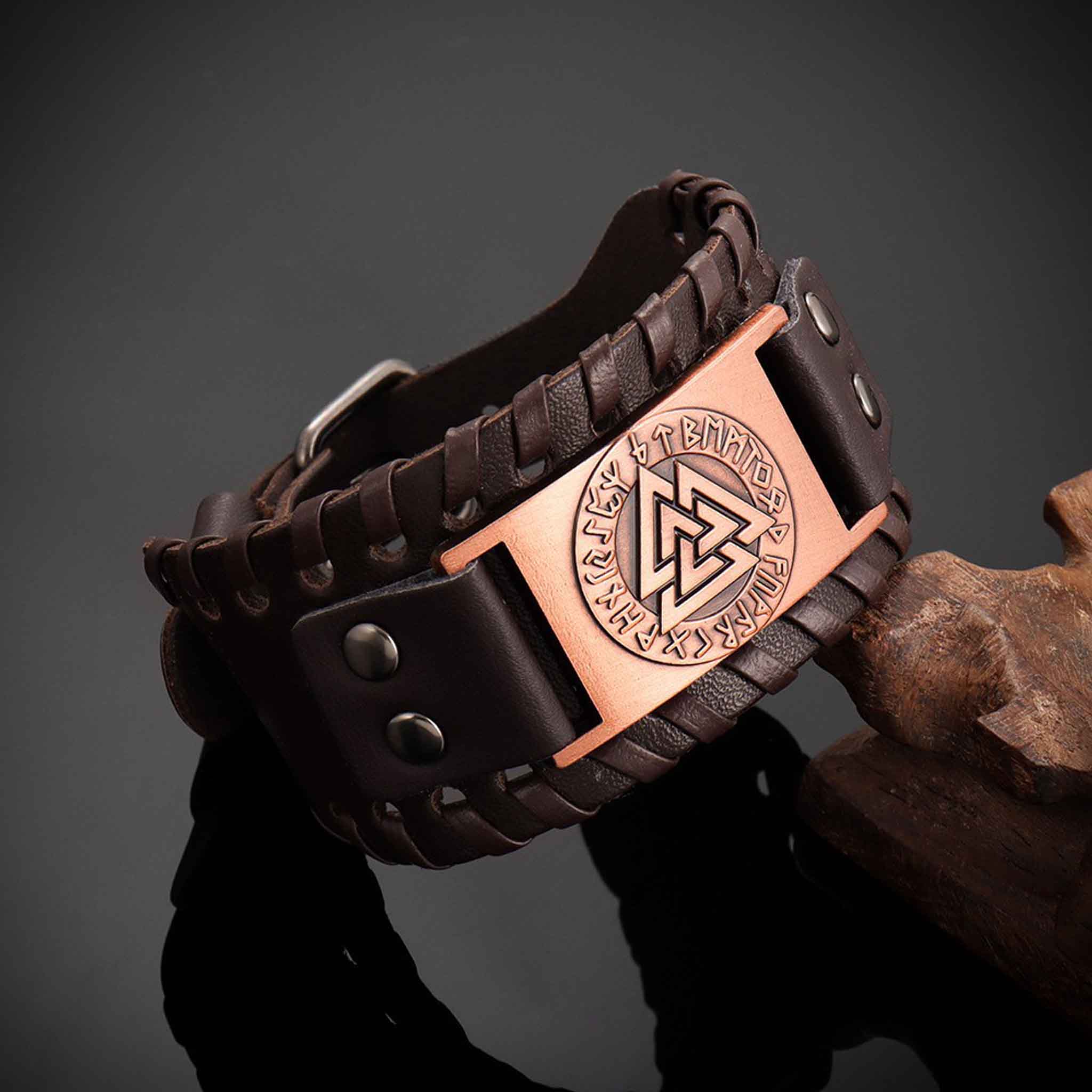 Valknut Viking Rune – Odin’s Knot Leather Bracelet (Multiple choices) - 7