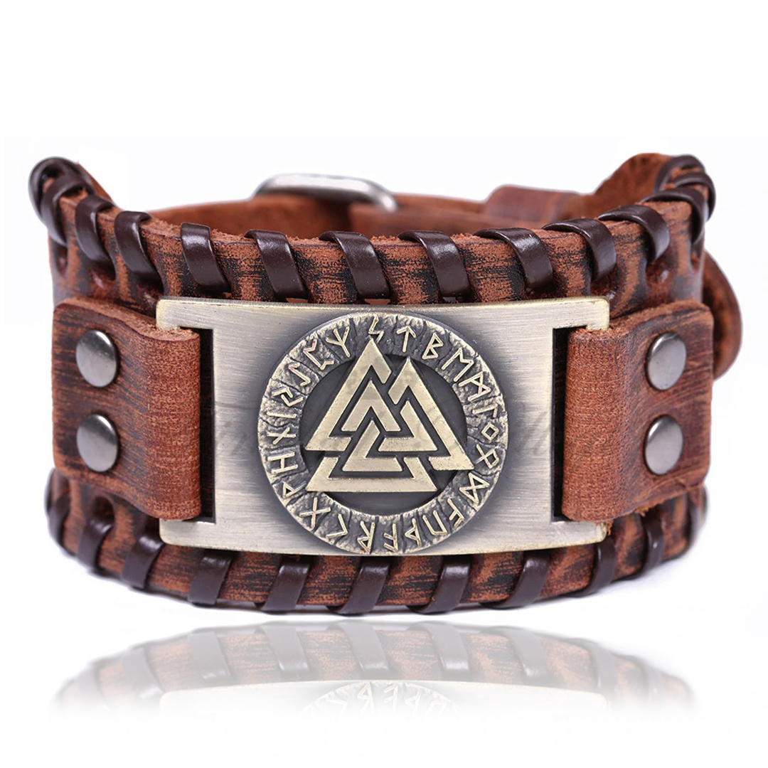 Valknut Viking Rune – Odin’s Knot Leather Bracelet (Multiple choices) - 4