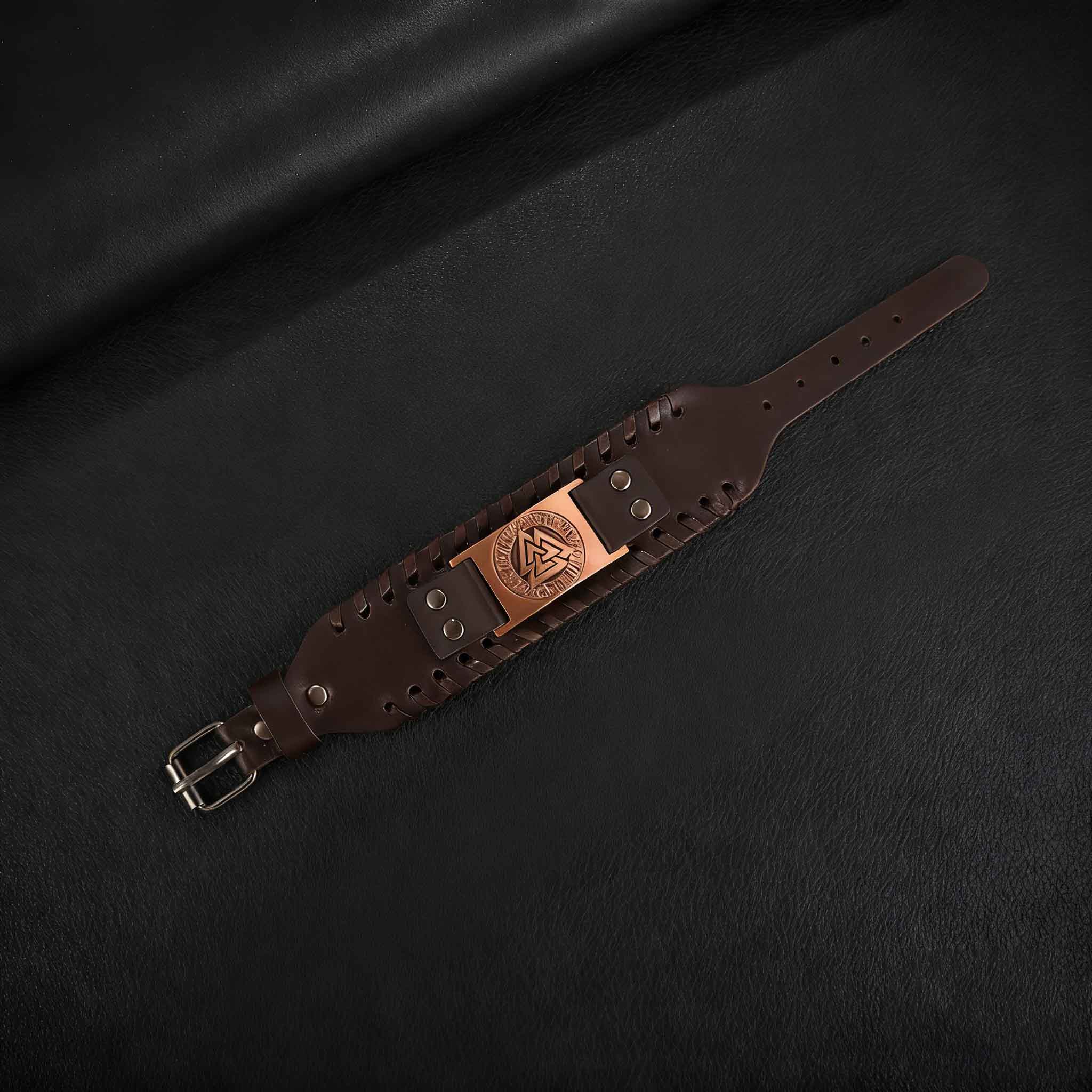 Valknut Viking Rune – Odin’s Knot Leather Bracelet (Multiple choices) - 8
