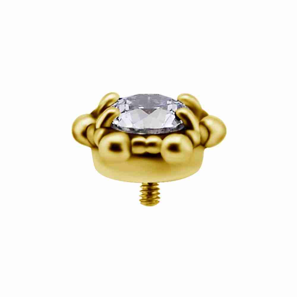 Exklusiv topp till piercing i 18K guld med kristall till invändigt gängad labret
