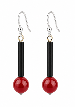 Earrings Birgit red coral black rubber