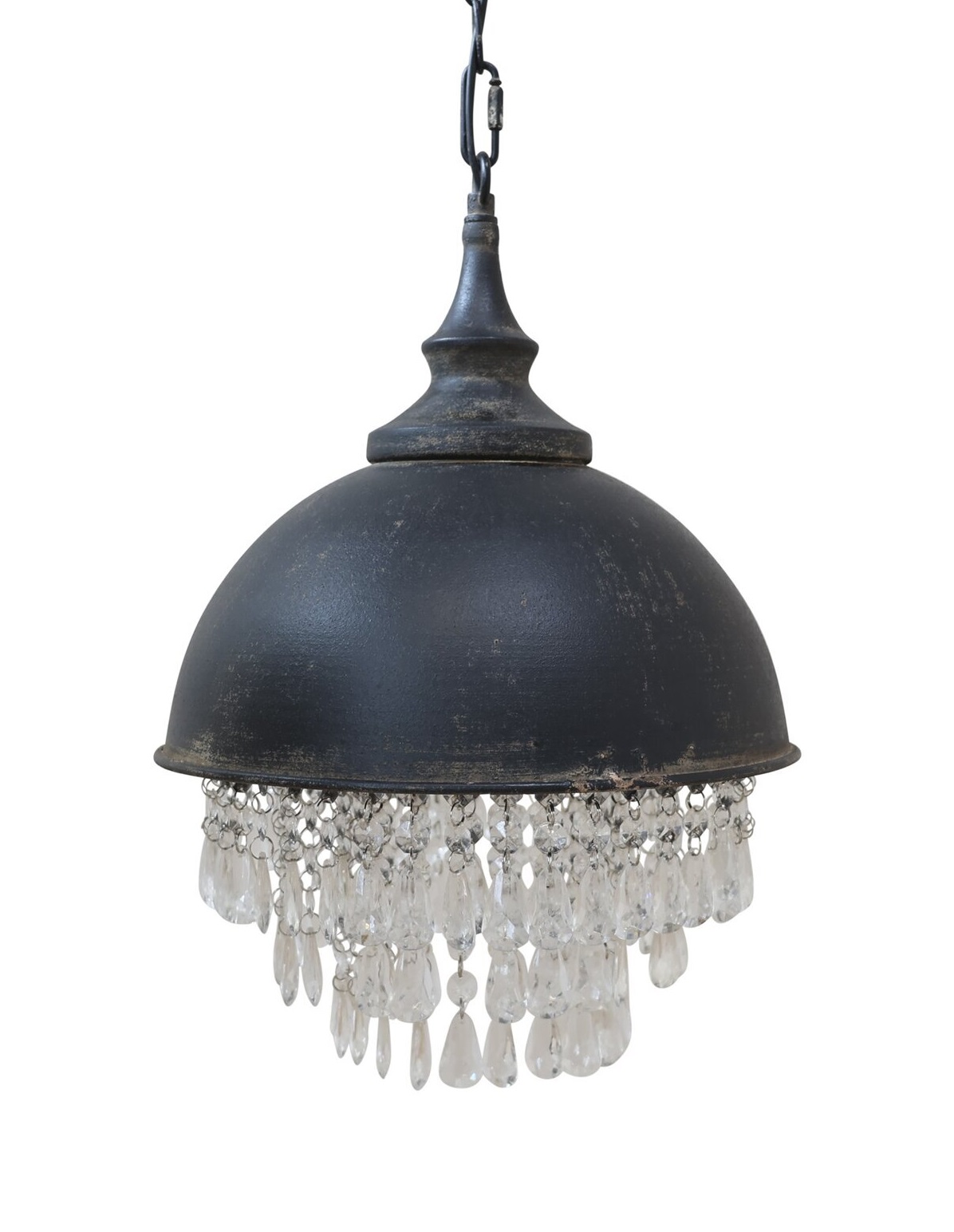 Gammaldags taklampa antik-mörk plåt med prismor tygsladd shabby chic lantlig stil - 2
