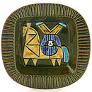 Lisa Larson (Harlekin 1960) Green Bowl with Man on Horse Motif 20 cm