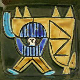 Lisa Larson (Harlekin 1960) Green Bowl with Man on Horse Motif 20 cm