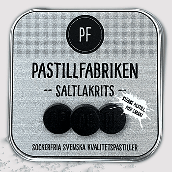 Saltlakrits, pastiller, plåtask och refill