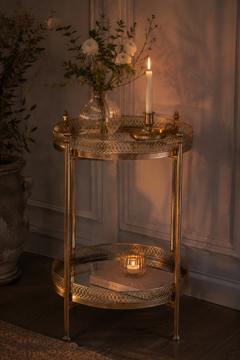 Mirror table – Drink table – Side table – Serving table – Brass – 47x35x65 cm