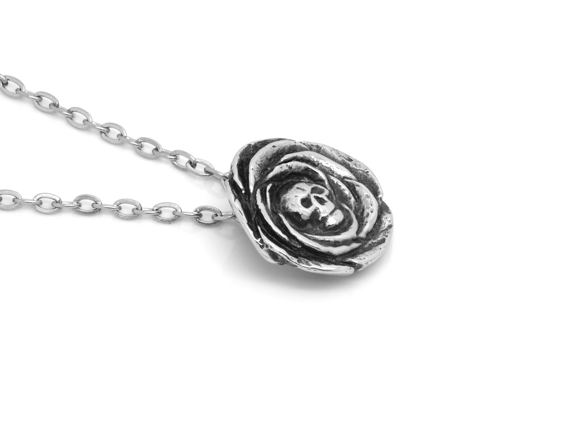 Döskalle Ros Halsband, Memento Mori Smycke i Tenn - 2