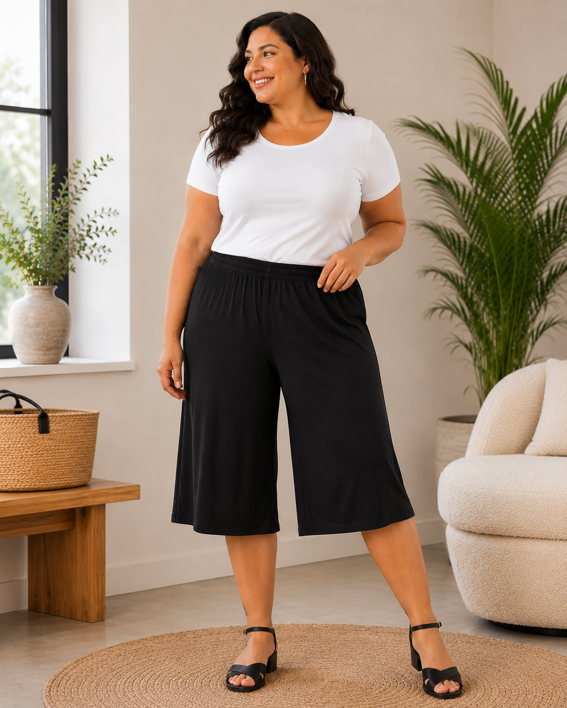 Culottes med resårmidja, svart 