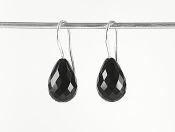 Svart onyx, fasetterade droppar ca. 14,6x10mm, örhängen på krok, 925-silver