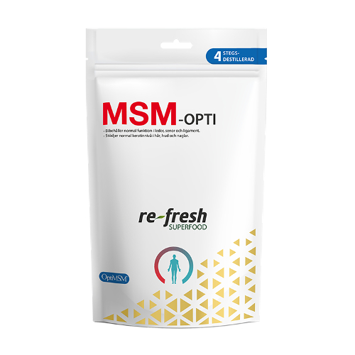 MSM-opti från Re-fresh Superfood är organiskt svavel i en förpackning om 250 gram