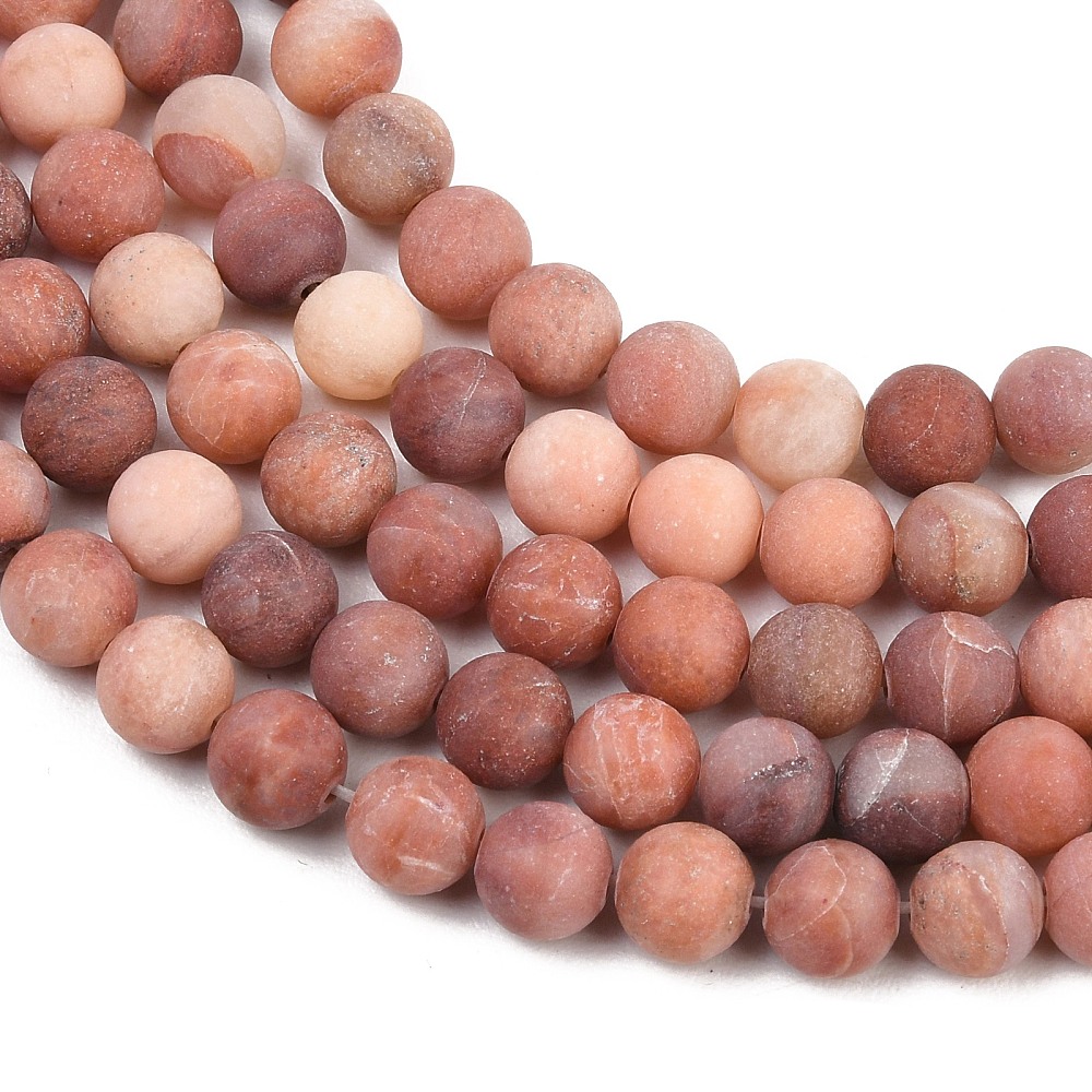 Aventurin rosa frostad 6 mm – rund halvädelsten, sträng ca 60 st - 3
