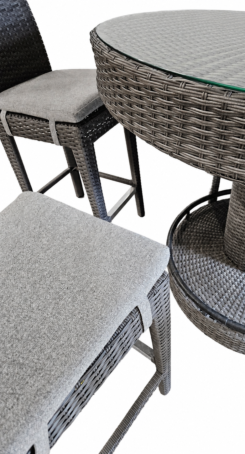 Barset i antracit konstrotting med aluminiumstomme och bekväma fotstöd