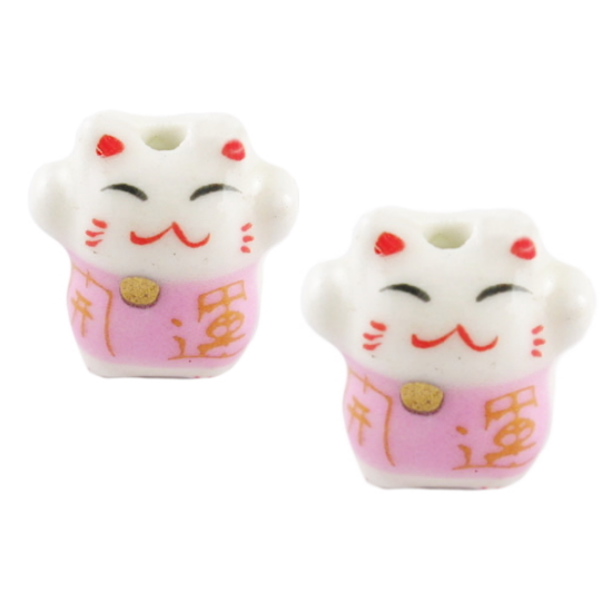 Lucky cat rosa porslinspärla 2 st