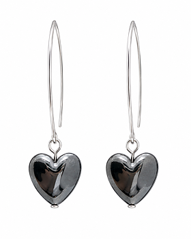 Earring Hematite heart Sterling SIlver 