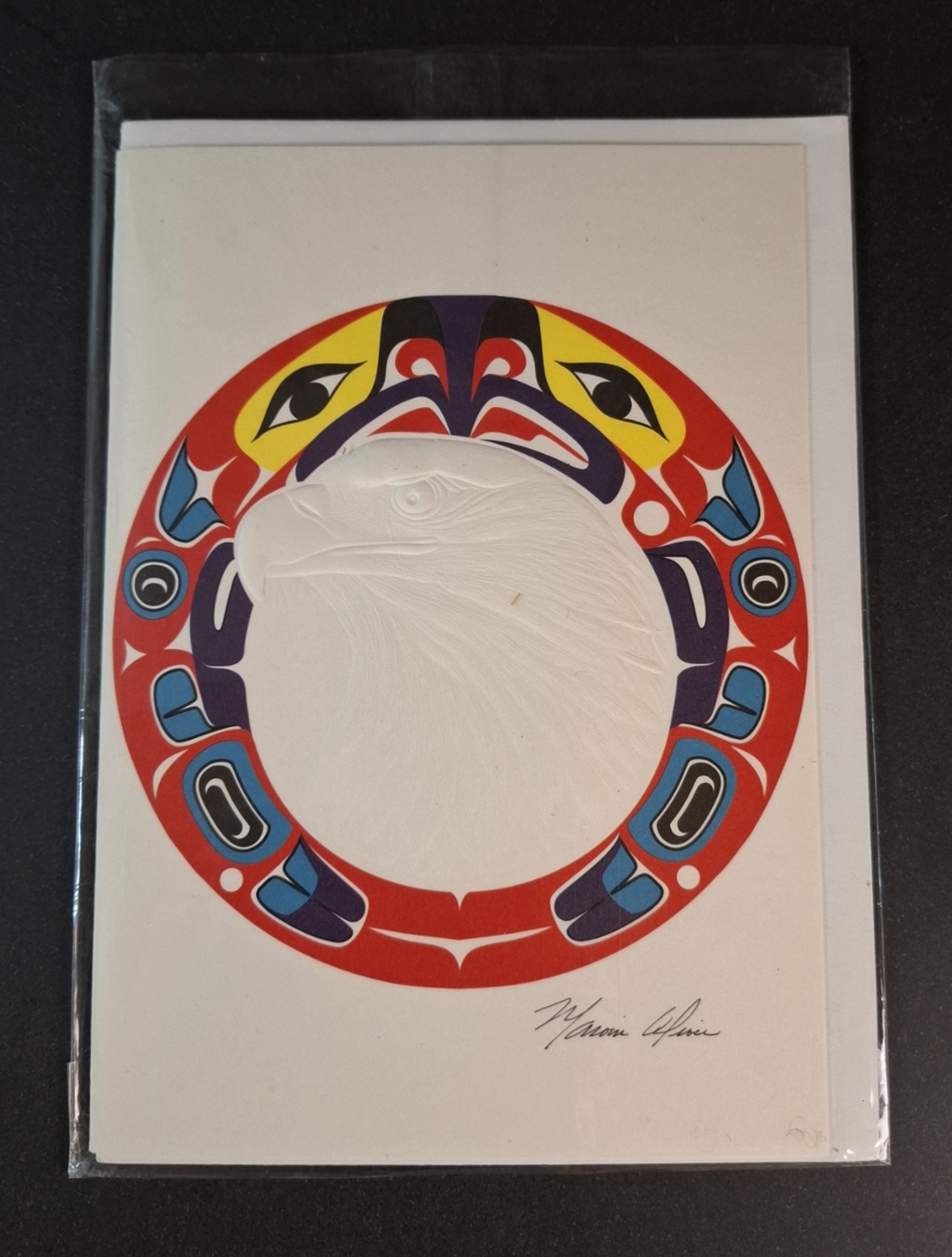 "Two Eagles"  Konst Vykort av Marvin Oliver-Quinault och Isleta-Pueblo 