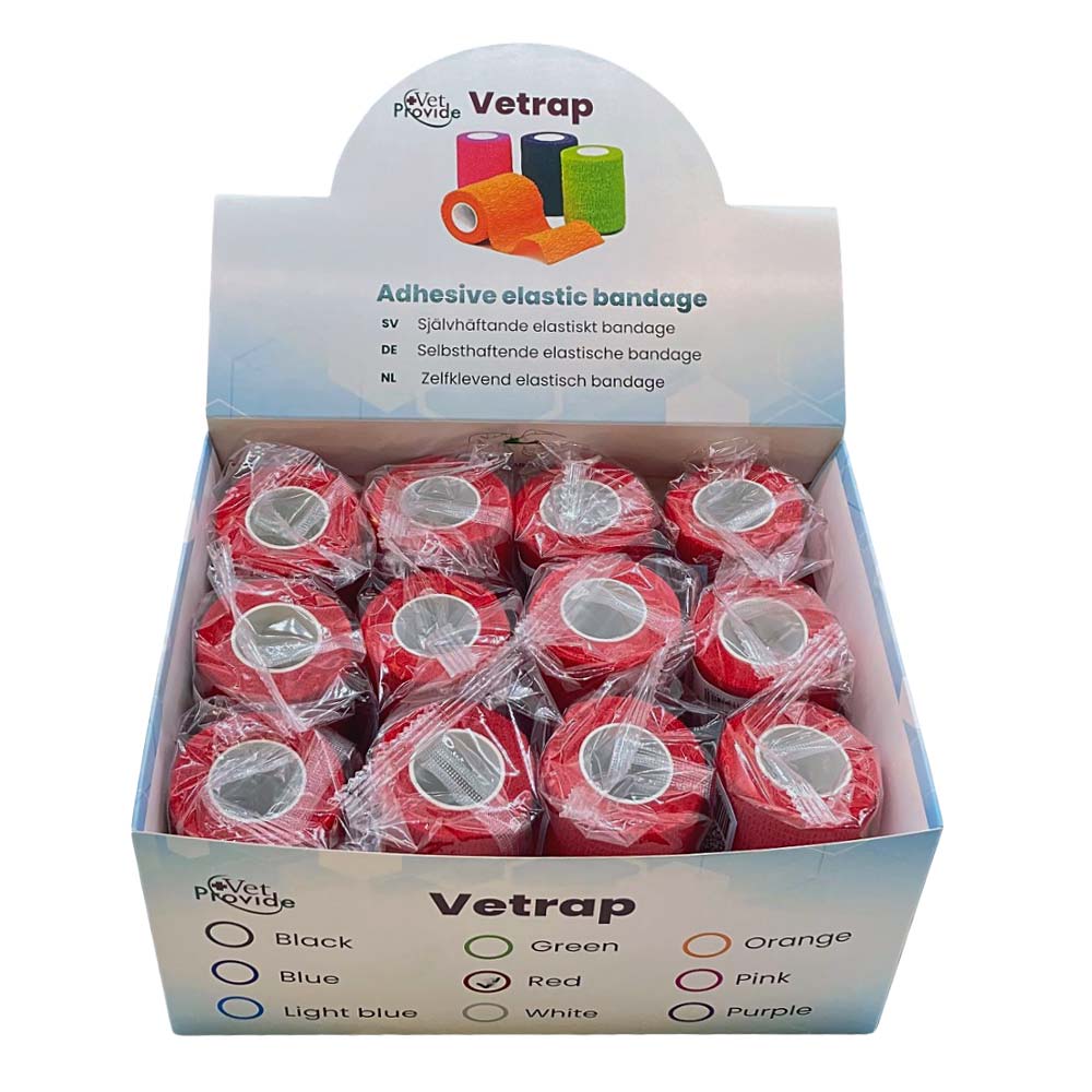 VetProvide Vetrap zelfklevend verband grootverpakking met rode rollen.