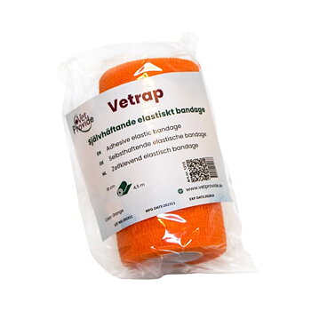 Orange Vetrap elastische Bandage 10cm x 4,5m in Verpackung von VetProvide.