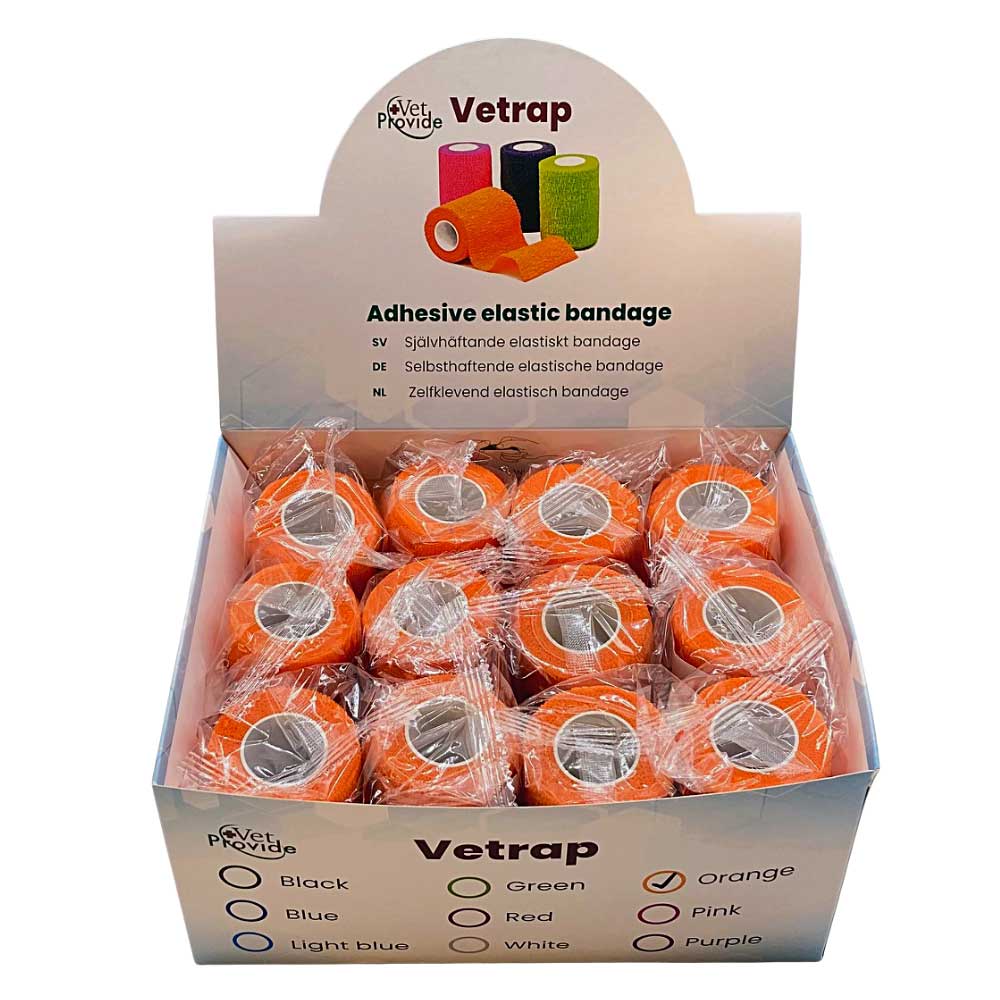VetProvide Vetrap zelfklevend verband grootverpakking met oranje rollen.