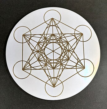 Kristallnät /Kristall Grid Platta, Metatron Kub i Vit - 21 cm