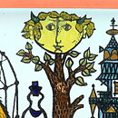 Stig Lindberg (Karneval 1958) Rectangular Wall Plaque with Tree and Bird Cage Decor 31 cm
