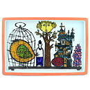 Stig Lindberg (Karneval 1958) Rectangular Wall Plaque with Tree and Bird Cage Decor 31 cm