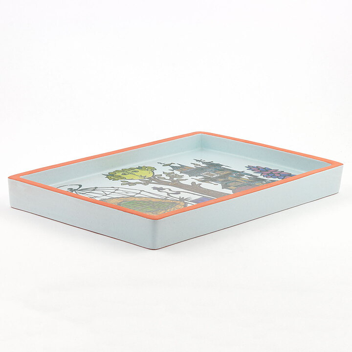 Stig Lindberg (Karneval 1958) Rectangular Wall Plaque with Tree and Bird Cage Decor 31 cm