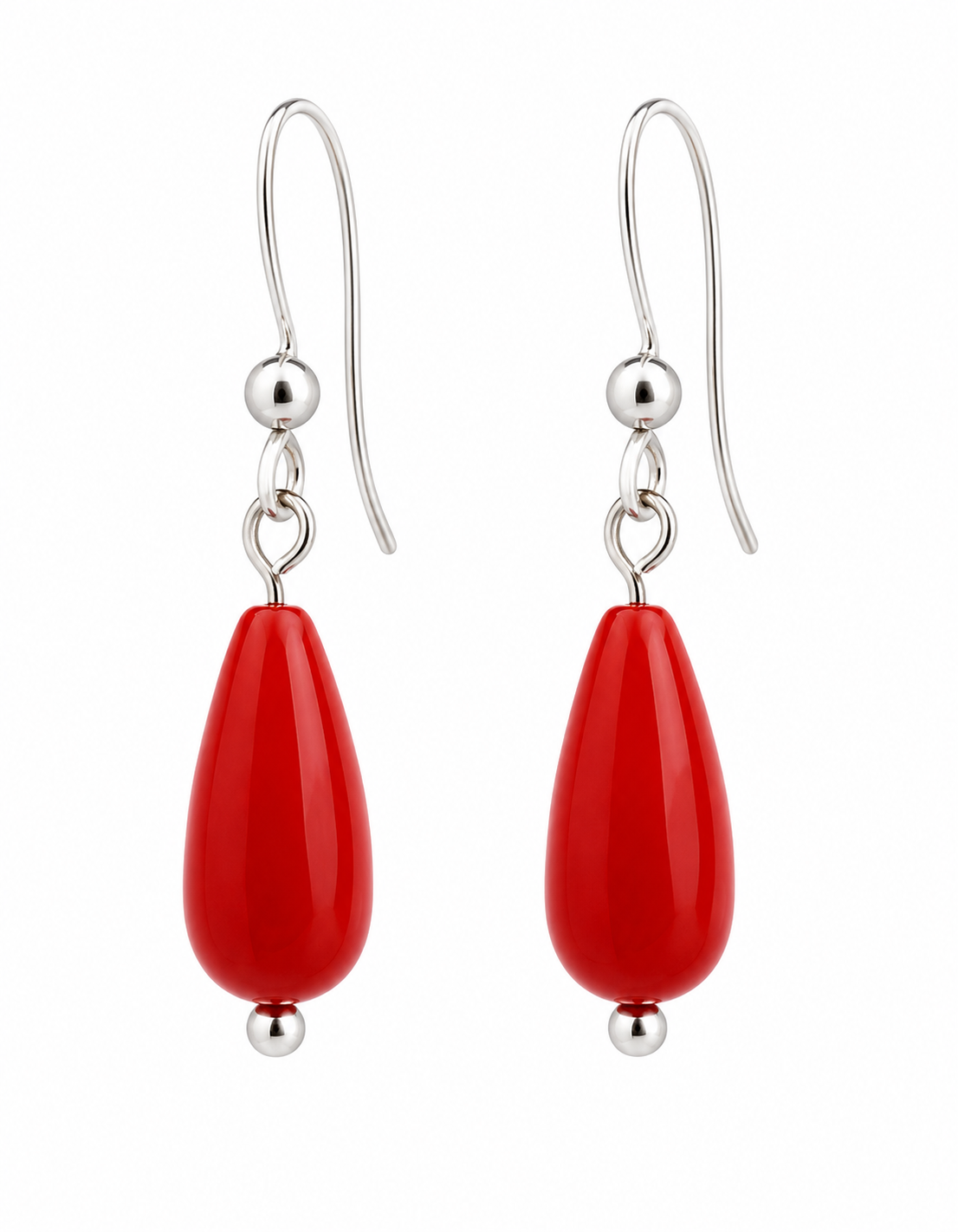 Earrings Drops red corals & silver
