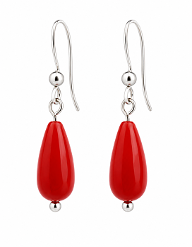 Earrings Drops red corals & silver