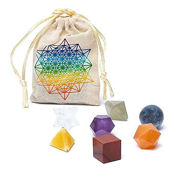 Set med 7 heliga geometriska former i Chakra Sten färgar