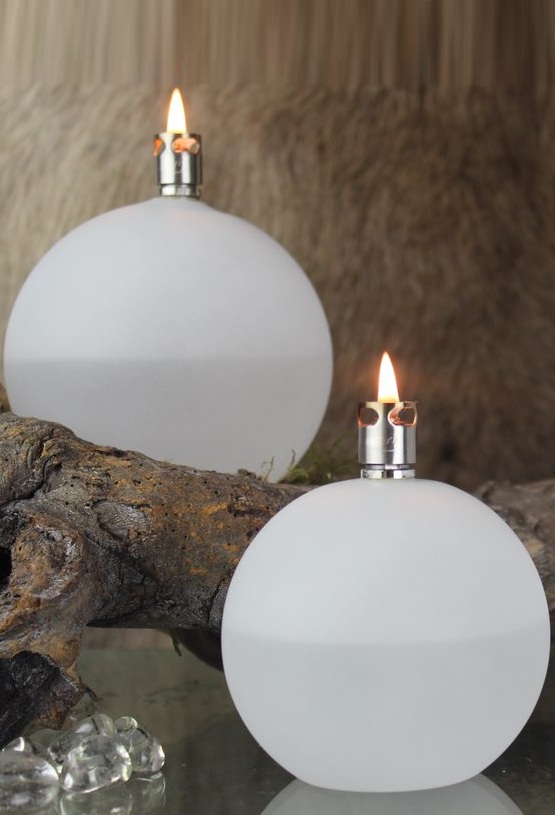 Oil lamp glass - round - White/Frosted - Silver - 9 cm