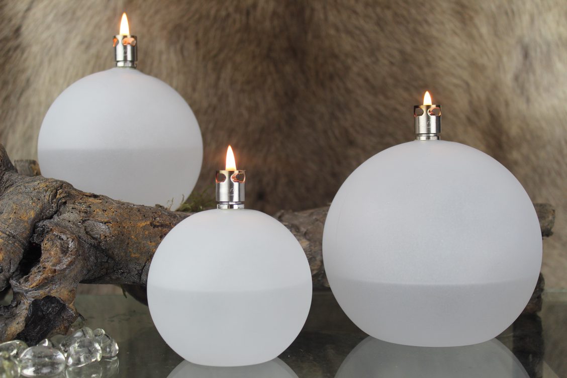 Oil lamp glass - round - White/Frosted - Silver - 9 cm - 7