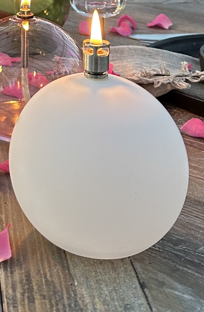 Oil lamp glass - round - White/Frosted - Silver - 11 cm