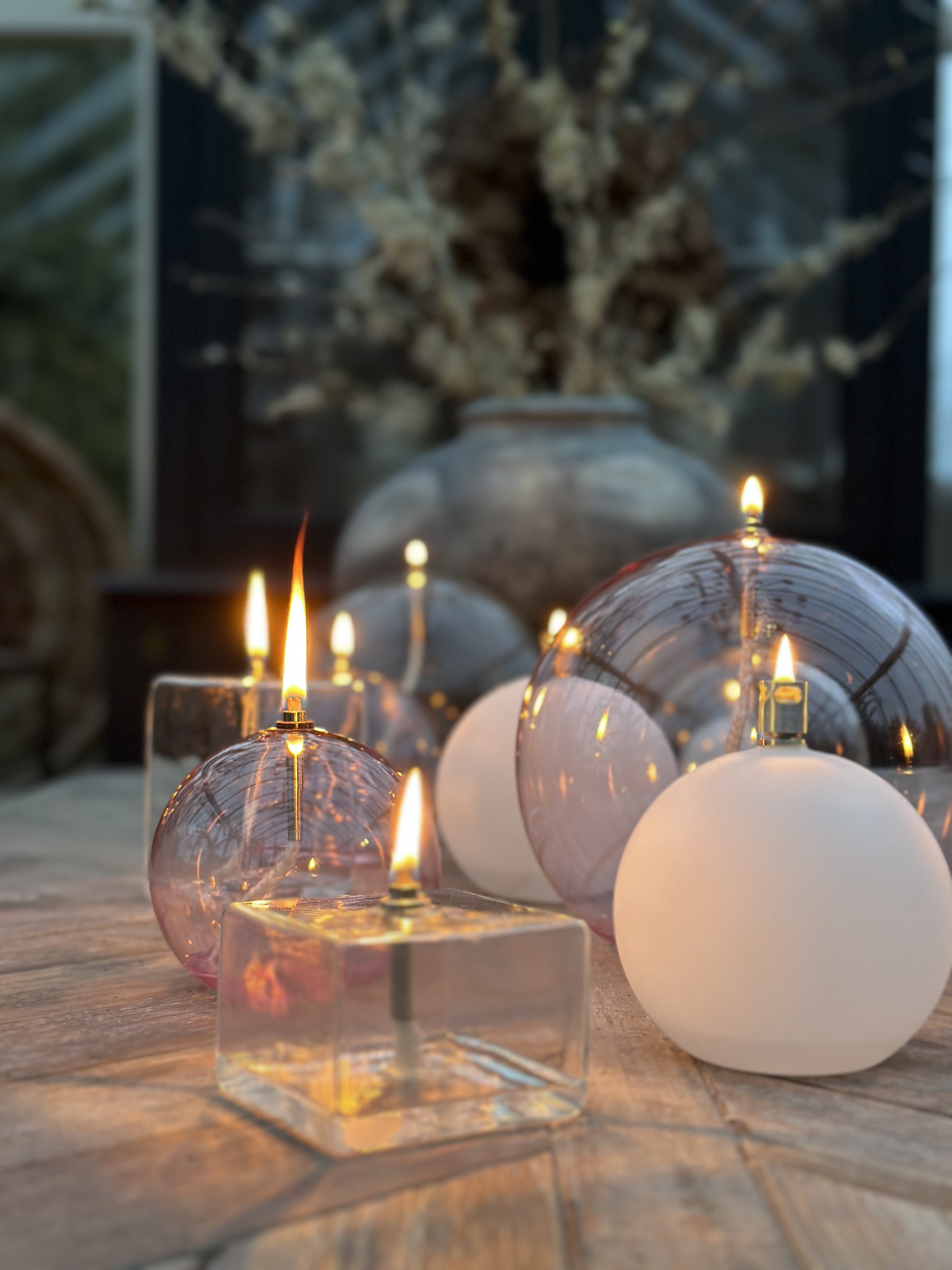 Oil lamp glass - round - White/Frosted - Silver - 11 cm - 14