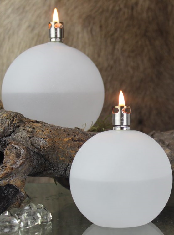 Oil lamp glass - round - White/Frosted - Silver - 11 cm - 2