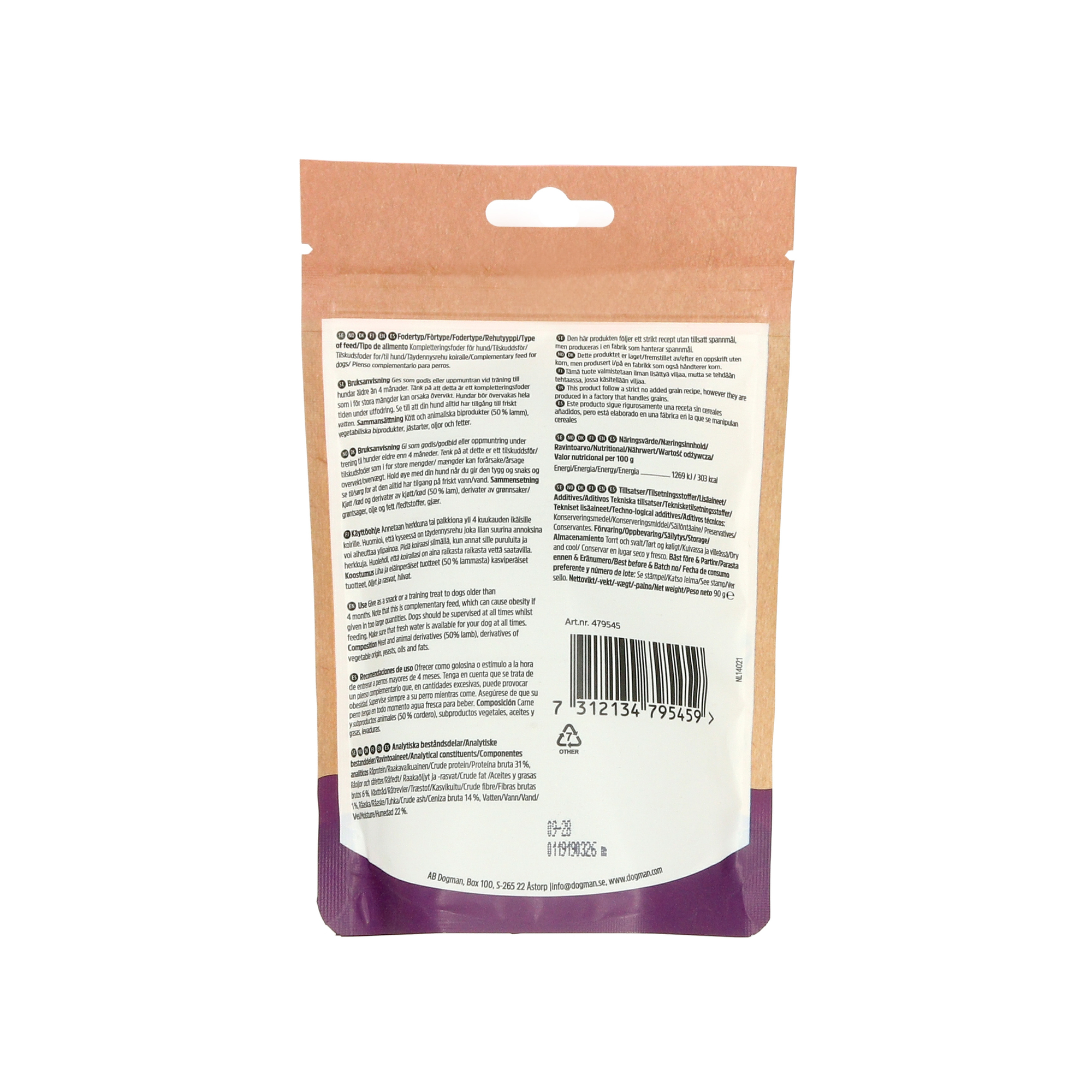 Dogman Pep Ups No Grain Lamm 90g - 3
